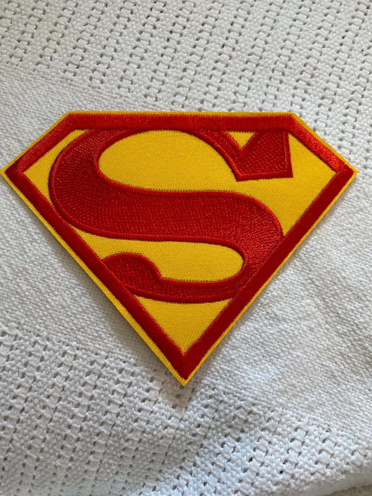 Superman 1960’s style large embroidered patch with red and yellow classic emblem design