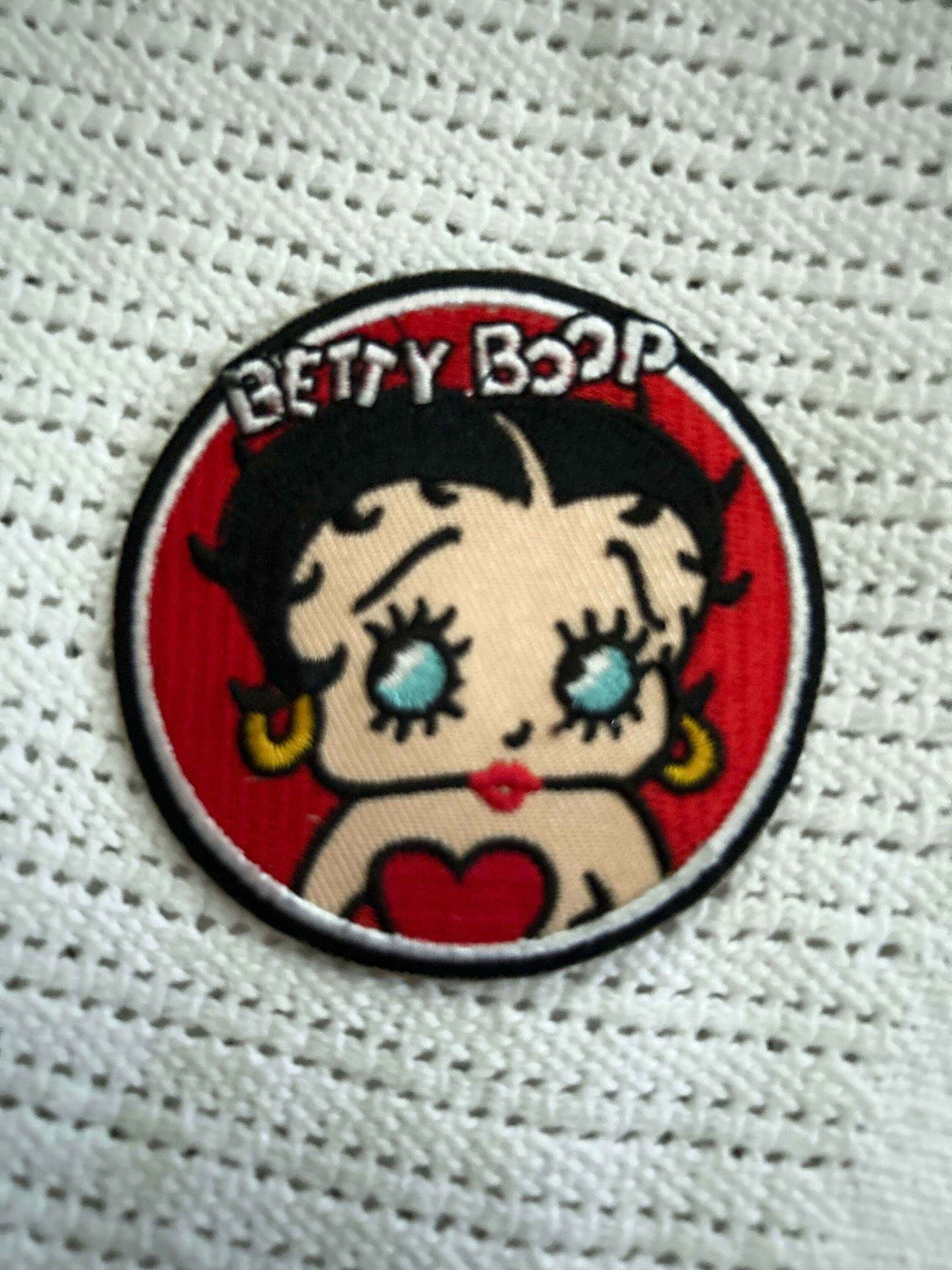 Embroidered Betty Boop patch with iconic cartoon character in red and black design