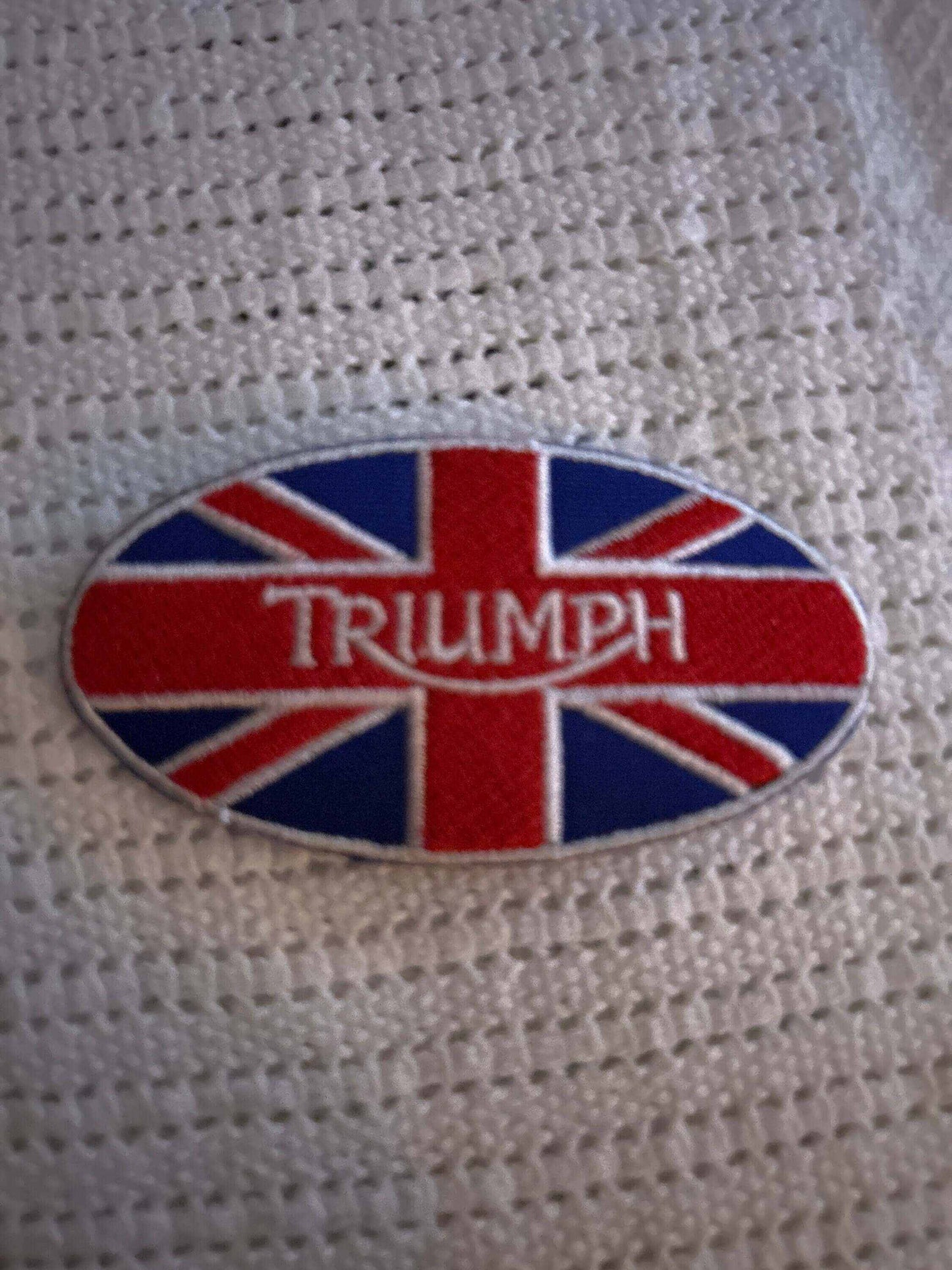 Embroidered British motorcycle patch with Triumph logo and Union Jack design
