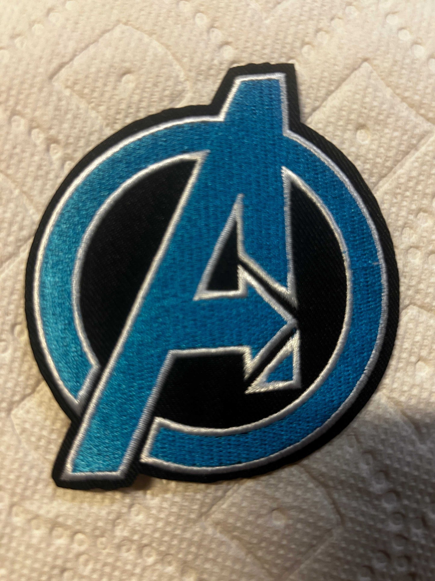 Avengers Marvel Logo blue embroidered iron-on patch 3x2.75 inches
