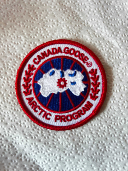 Embroidered 2.5-inch Canada patch with red maple leaf on white background showcasing Canadian pride