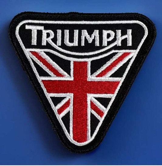 Embroidered British Union Jack motorcycle patch 3x3 inch black white red triangle iron-on