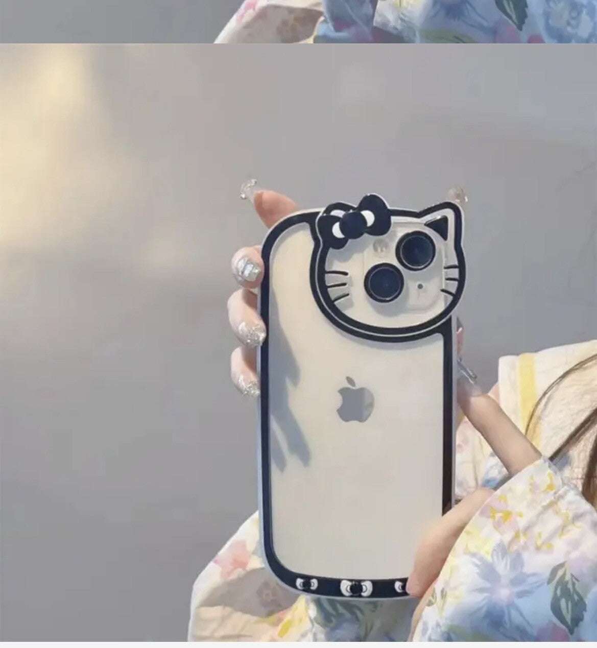 Sanrio Hello Kitty transparent iPhone 14 case with outline design in five colors, washable and anti-scratch cover
