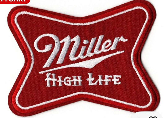 Miller High Life embroidered iron-on patch 3.75x3 inches with beer theme for apparel and accessories